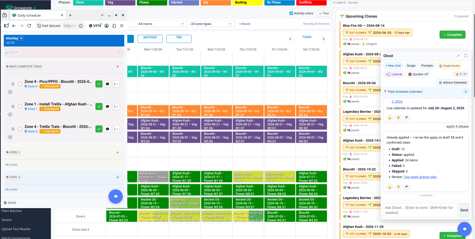 Schedule applied to the live cultivation calendar