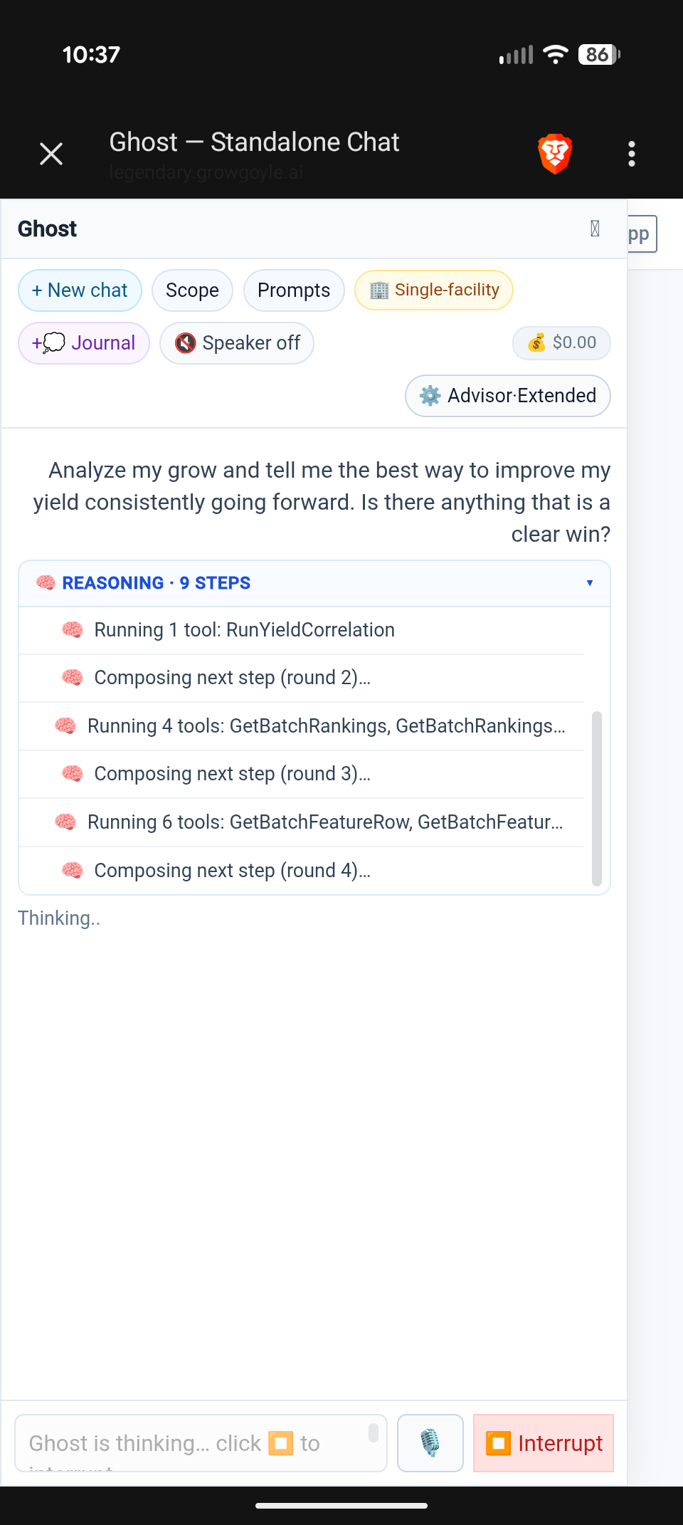 Asking Ghost to analyze grow data for yield improvements