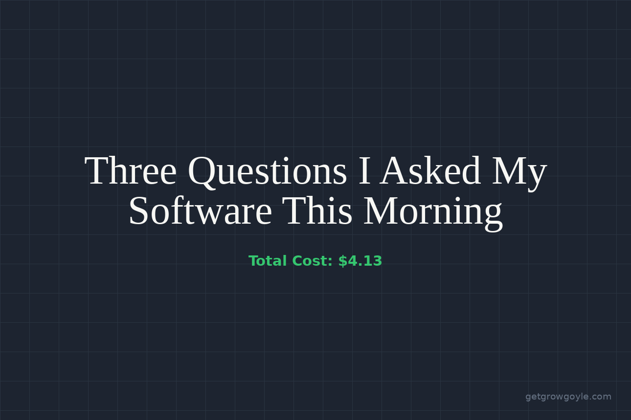 Three Questions I Asked My Software This Morning. Total Cost: $4.13.